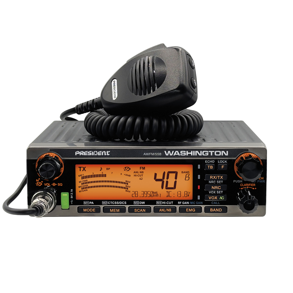 Emisora CB President Washington AM/FM/SSB – 80W PEP | APM | Relay Automático
