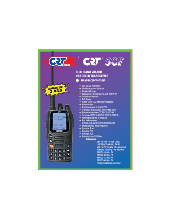 CRT 5CF RADIO BIBANDA  TALKY WALKY VHF/UHF DOBLE RECEPTOR SIMULTÁNEO CON PANTALLA LCD COLOR