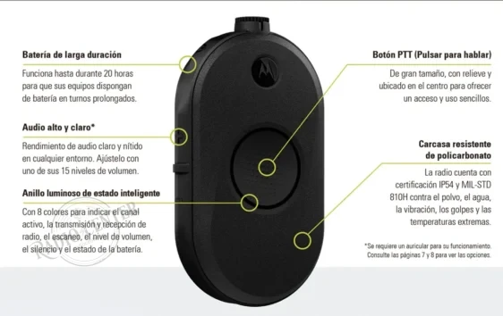 MOTOROLA CLP446E WALKIE PMR446 USO LIBRE COMPACTO IP54 20H ANTIMICROBIANO