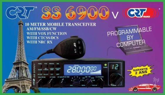 4254.webp SS-6900 V CRT Emisora Móvil 10 Metros Multimodo | AM/FM/USB/LSB/CW/PA | 40W FM | Pantalla Azul | Compact V8 NRC